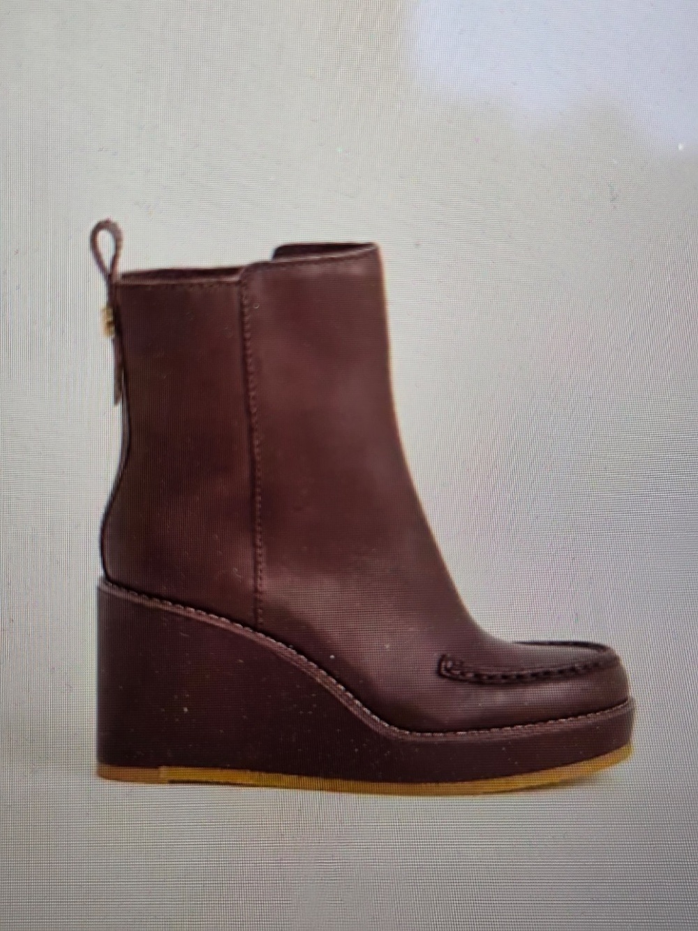 NWOT Coach Brady wedge booties walnut/brown leather 6.5B heel 3.5 inches